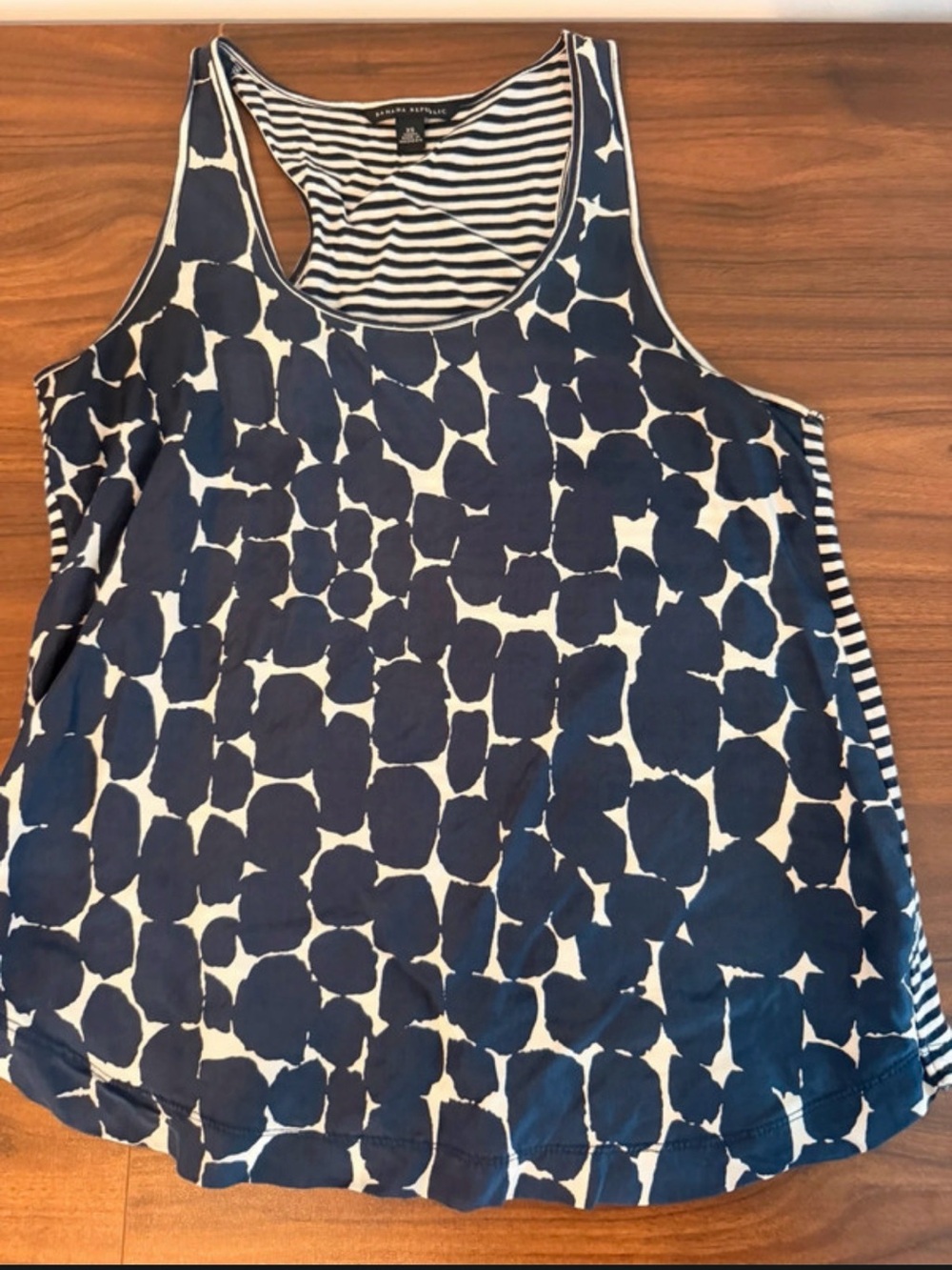 Banana Republic Navy and White Abstract Spot Racerback Tank
